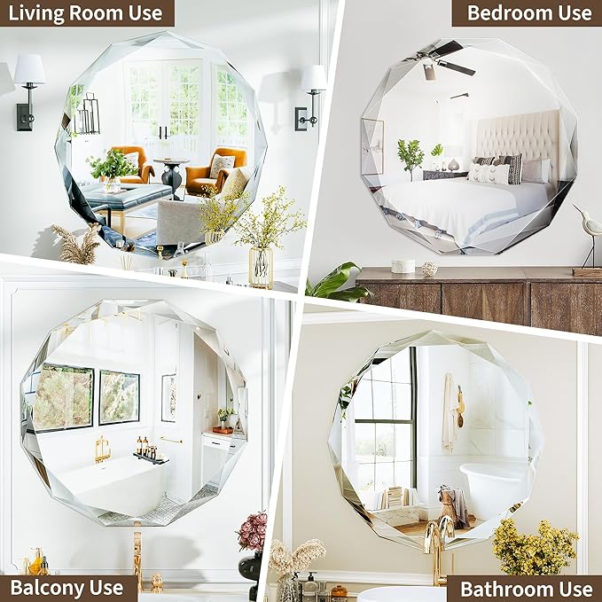 Suidia Bathroom Mirror, 30"x 30" Wall Mirror, Frameless Bathroom Mirror with Beveled Edge for Bedroom, Living Room, Entryway, Hallway, Round Shape