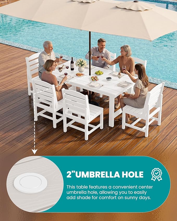 SERWALL Patio Dining Sets for 10 Person, HDPE Dining Set with 2 Tables, 8 Armless Chairs and 2 Armed Dining Chairs, White