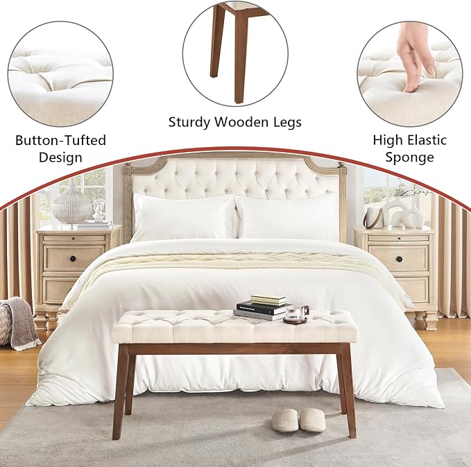 kinmars Upholstered Bench for Bedroom End of Bed,42.5-inch Entryway Bench for Living Room,Dining Bench with Padded Seat and Solid Wood Leg for Kitchen Bedroom,Indoor and Hallway