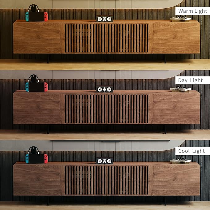 94.48" Mid-Century Modern TV Stand, Walnut Media Console with 4 Storage Cabinets, Entertainment Center for TVs up to 100 Inches, Ideal for Living Room or Bedroom