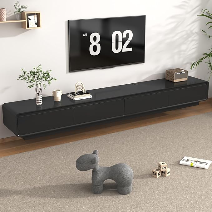 chartustriable 94.5" Minimalist Floating TV Stand for TVs up to 100 Inches, Modern Wall Mounted Media Console with 2 Drawers, Entertainment Center for Living Room, Black
