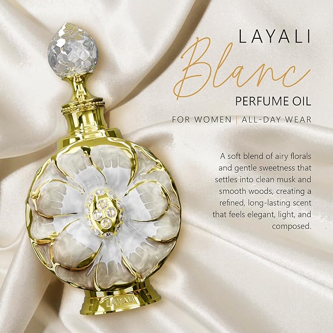 Swiss Arabian Layali Blanc – Arabian Perfume Oil Fragrance with White Rose, Iris and Vanilla – Luxury Products From Dubai – Long Lasting & Addictive Parfum – Arabic Perfume Oil for Women (0.5 oz)