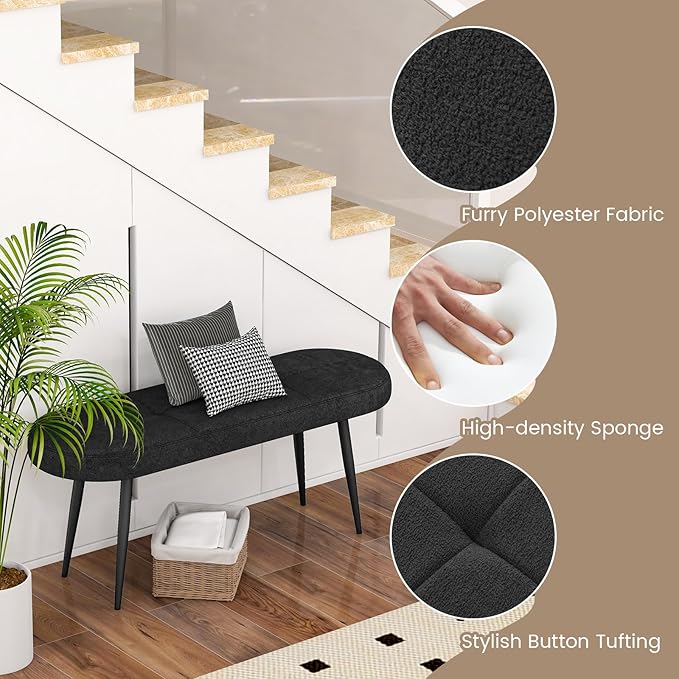 Giantex 47 inch Entryway Bench - End of Bed Bench, Upholstered Bench for Bedroom with Metal Legs, Padded Seat, Long Ottoman Bench for Dining Room, Living Room, Bedroom, Hallway (Black)