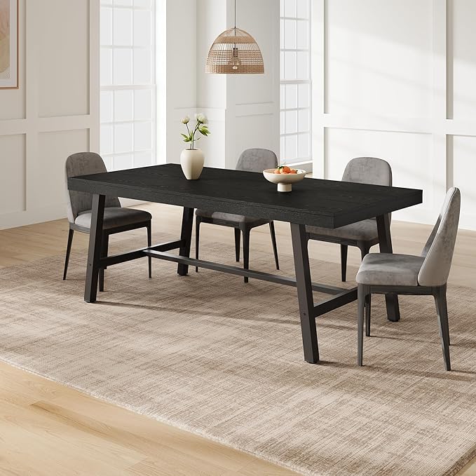 GarveeHome Industrial Dining Table for 6-8 People, 70.87" Long Large Kitchen Table with Sturdy Metal Frame, Rectangular Counter for Dinner, Kitchen, Dining Room (Black, 71" Non-extendable)