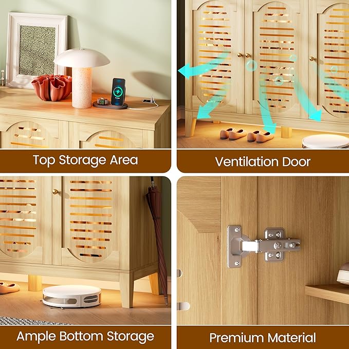 Vlsrka Shoe Cabinet with 3 Doors, Narrow Wooden Shoe Cabinet, Hidden Shoe Storage for Entryway, Foyer, Hallway (Brown C)