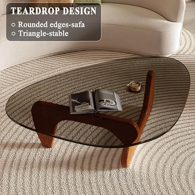 Modern Glass Coffee Table, Mid Century Small Coffee Table, Coffee Table for Living Room,Suitable for Bedroom Living Room Reception Office Tables (Walnut/Grey, Small)