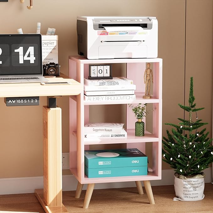 Aenuert Night Stand, Pink Nightstand, Modern End Table with Open Storage, 3-Tier Wooden Bedside Table for Small Space, Living Room, Bedroom