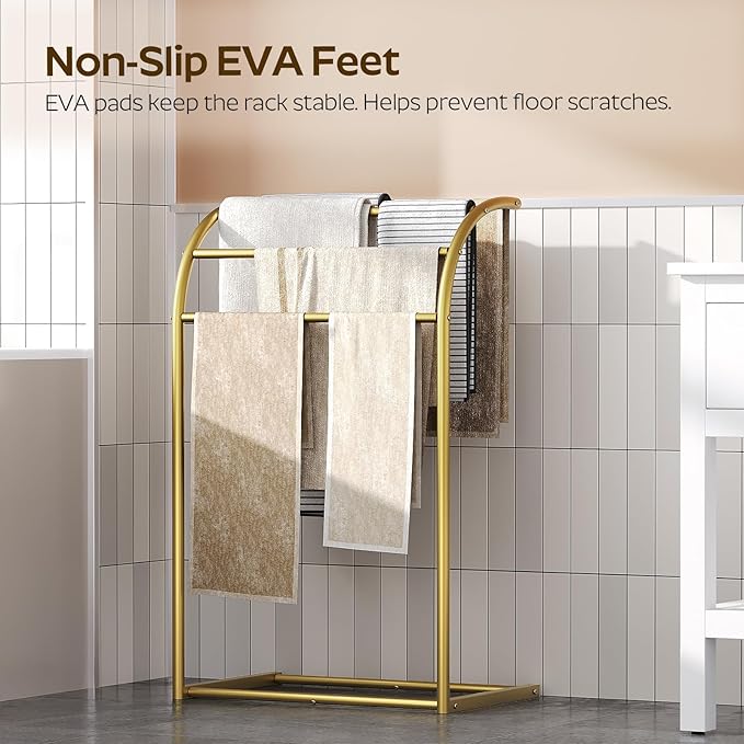 YATINEY Free Standing Towel Rack, 4-Tier Blanket Rack for Bathroom, Pool Towel Stand Display and Drying Rack, Modern Towel Blanket Storage Organizer, Gold CJ07GD