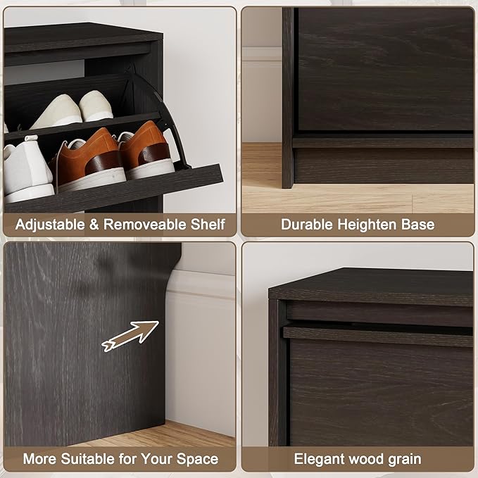 Shoe Storage Cabinet for Entryway with 4 Flip Drawers, Wooden Shoe Organizer Cabinet with Adjustable Shelf, Slim Freestanding Shoe Rack for Entryway, Hallway, Living Room, Black