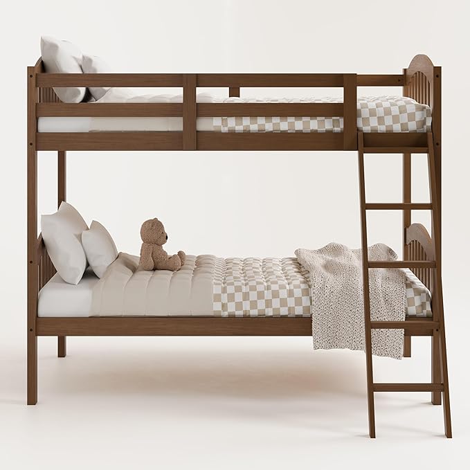 Storkcraft Long Horn Twin-Over-Twin Bunk Bed (Hazelnut) - GREENGUARD Gold Certified, Converts to Two Twin Beds, Wood Bunk Bed for Kids Bedroom