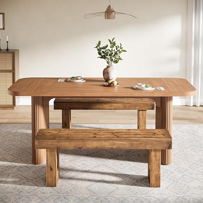 47" Long Solid Wood Dining Bench, Farmhouse Indoor Narrow Kitchen Table Bench with Sturdy Legs for Dining Room, Kitchen, Living Room, Easy Assembly, Rustic Brown