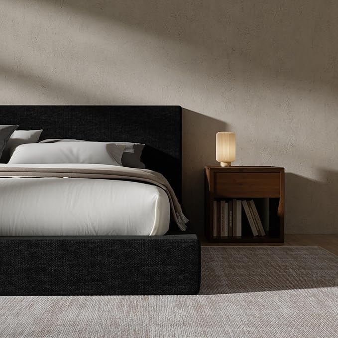 RECCI AirFrame Queen Bed Frame with Headboard, Cloud Upholstered Platform Bed Frame, 5 Inch Foam Cushioned, No Box Spring, Easy Assembly(Onyx Black)
