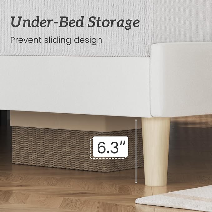 Fluest Full Bed Frame, Platform Bed Frame with Velvet Upholstered Headboard, No Box Spring Needed, Sturdy Metal Support, Noise Free, Easy Assembly, Modern Bedroom Furniture, Beige