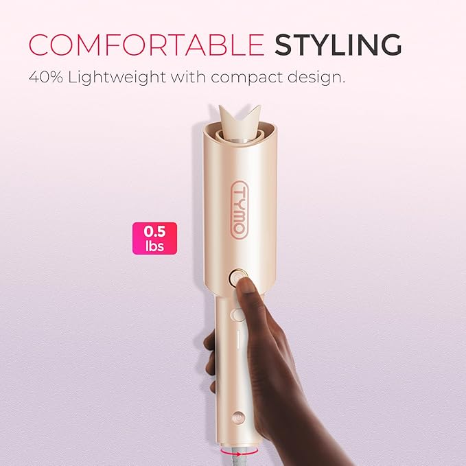TYMO オートカールヘアアイロン - TYMO CURLPRO ビーチウェーブヘアアイロン、ポータブル、5億イオン、デュアル電圧＆軽量旅行用、セラミックコーティング、1インチ、ピーチ