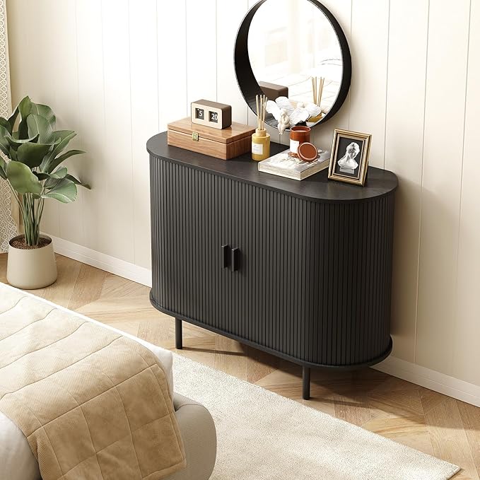 ONBRILL 40" Sideboard Buffet Cabinet with Storage, Storage Cabinet with Sliding Door & Adjustable Shelf, Modern Accent Coffee Bar Console Table for Kitchen, Entryway, Black