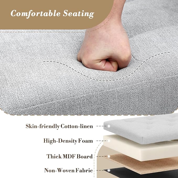 Athena Collection Linen Ottoman with Storage, 30 Inches Large Storage Ottoman Bench with 90L Storage, End of Bed Bench Foot Rest for Living Room, Bedroom, Entry, Light Grey