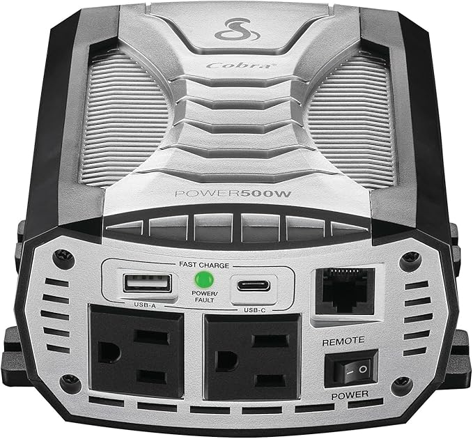 Cobra POWER 500W Power Inverter, Portable – 500-Watt Car Charger, 2 Grounded AC Outlets, 2 Fast Charge USB Ports and Remote Controller (CPIALCDG1) Compatible