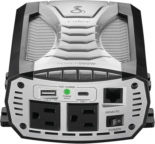 Cobra POWER 500W Power Inverter, Portable – 500-Watt Car Charger, 2 Grounded AC Outlets, 2 Fast Charge USB Ports and Remote Controller (CPIALCDG1) Compatible