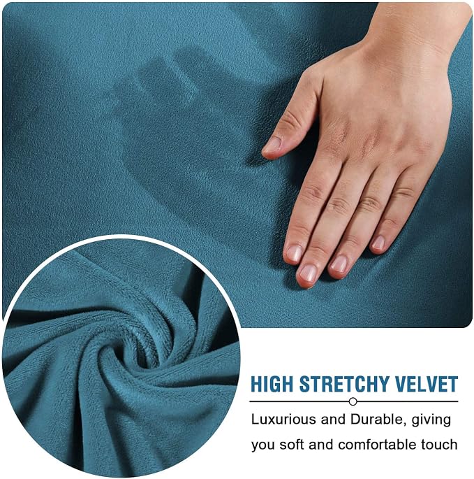 H.VERSAILTEX Square Ottoman Covers Ottoman Slipcover Square Footstool Protector Covers Storage Stool Ottoman Covers Stretch with Elastic Bottom, Feature Real Velvet Plush Fabric, Peacock Blue