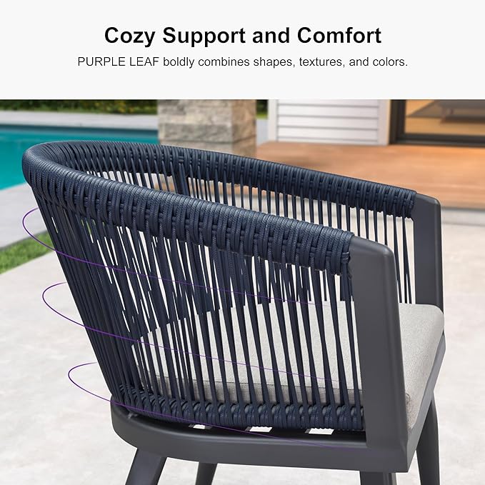 PURPLE LEAF Outdoor Dining Set with Waterproof Furniture Cover 7-Piece All-Weather Patio Set for 6 with Gray Aluminum Table Rope Weave Chairs and Cushions, Gray