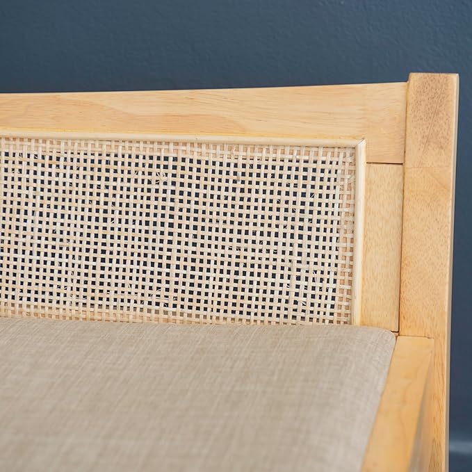 Powell Kasi Natural Low Back Cane Bench with Beige Upholstered Seat