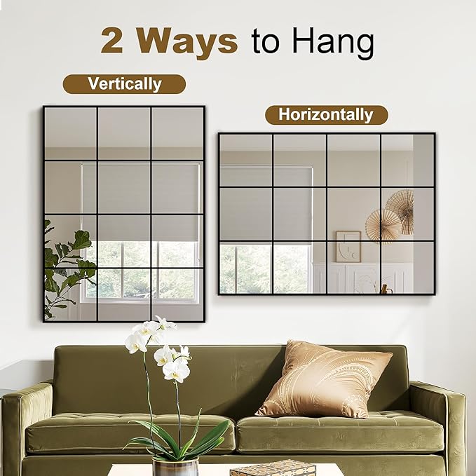 Window Mirrors for Wall Decor, Wall Mirrors Decorative Window Pane 30 x 40, Rectangular Metal Framed Wall Mounted Mirrors for Bedroom, Living Room, Dining Room, Entryway, Bathroom, Fireplace