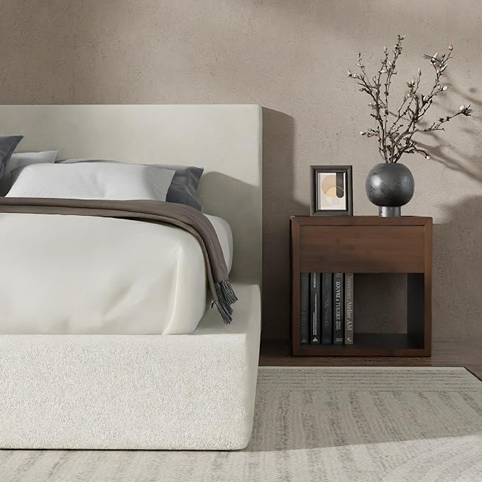 RECCI AirFrame King Size Bed Frame with Headboard, Cloud Upholstered Platform Bed Frame, 5 Inch Foam Cushioned, No Box Spring, Easy Assembly(Cream Boucle)