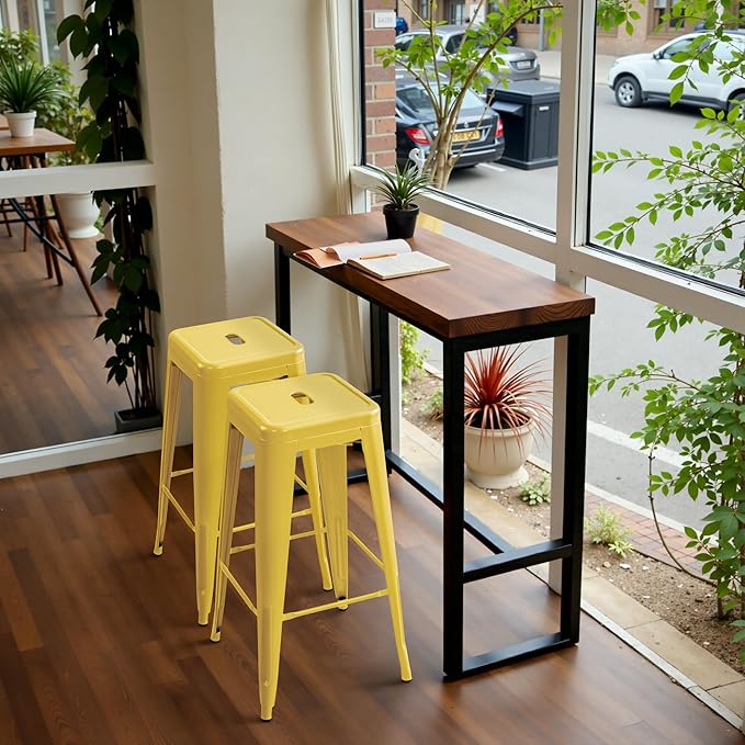 Furmax 30 Inch Metal Bar Stools Set of 4, Counter Height Stools, Industrial Bar Chairs Patio Stool Stackable Stool for Kitchen/Dining Room/Indoor Outdoor(Yellow, 30'' Backless)