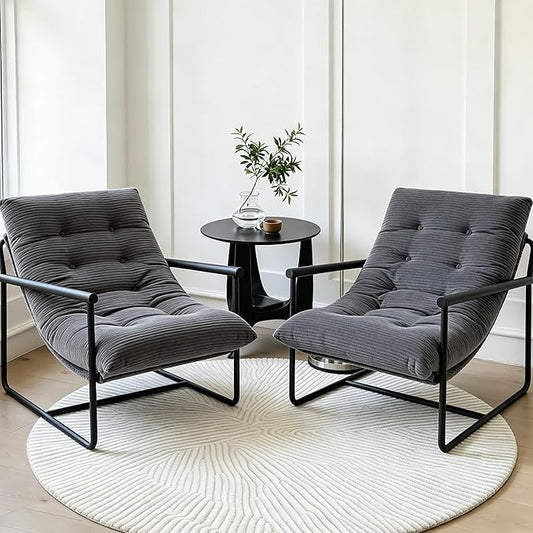 Modern Accent Chair Set of 2, Living Room Chair with Metal Frame,Upholstered Arm Chair with Soft Cushion for Bedroom Lounge Reading Room (Dark Grey)
