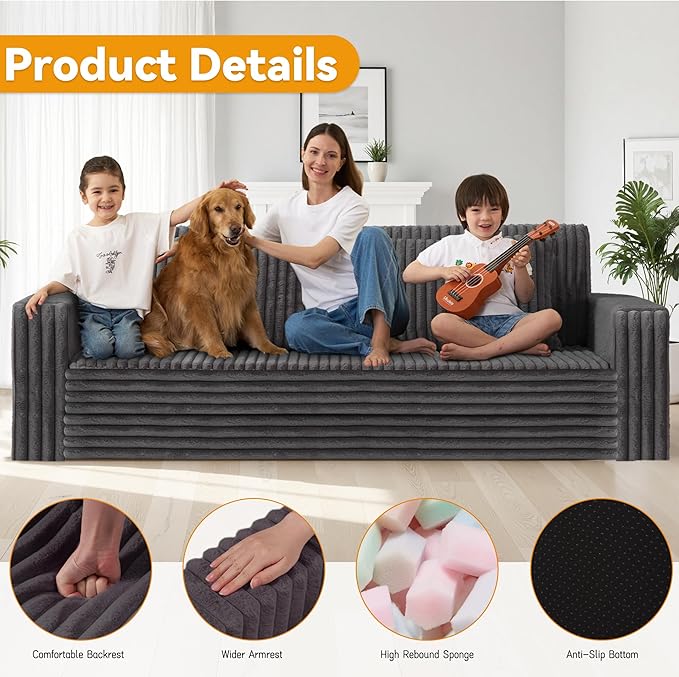 HABUTWAY 78" Loveseat Boneless Couch, 4-in-1 Convertible Sofa Bed, Plush Fur Folding Futon Sofa Bed Couches with 2 Pillows for Living Room, High-Density Foam Support, No Assembly Required, Grey