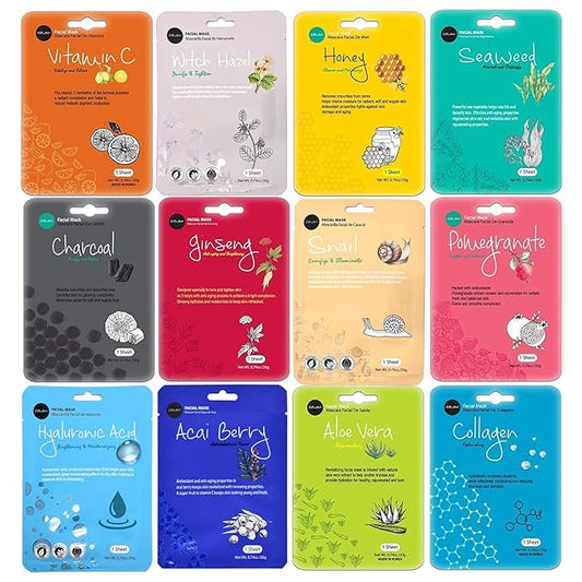 Celavi エッセンス フェイシャル フェイスマスク Kビューティー スキンケア 韓国 スキンケア 保湿 12枚パック Cセット