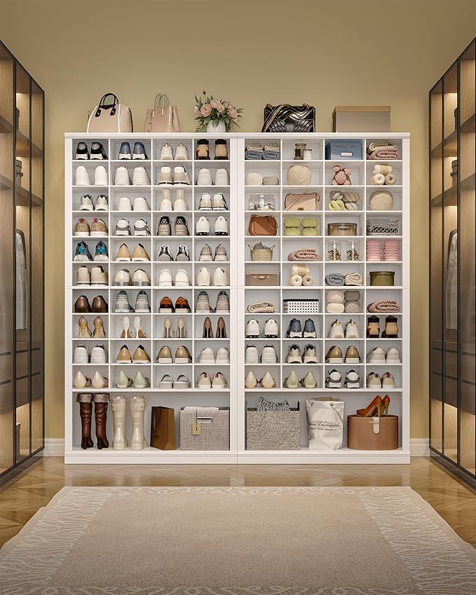 Hzuaneri 11 Tiers Shoe Storage Cabinet, Tall Shoes Cabinet with Cubby, Freestanding Wooden Shoe Organizer, 40-44 Pairs, Shoes Cubby Organizer for Entryway, Bedroom, White SR59303X
