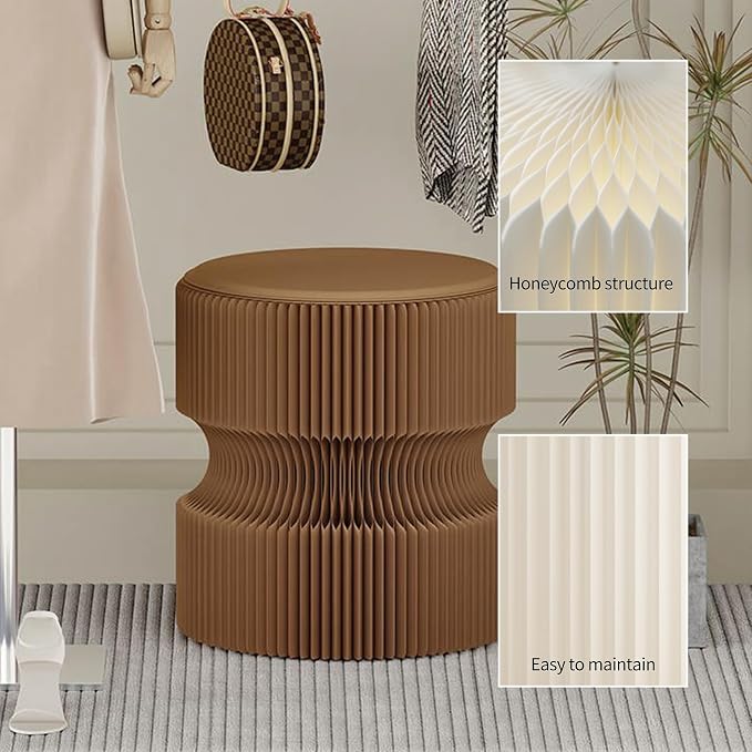 Folding Stool, 660lb Capacity Honeycomb Paper Stool, Eco-Friendly Collapsible Ottoman Side Table, Accordion Design, Portable Sturdy Seat for Home Office Camping Party Mall Booth Gifts, Brown