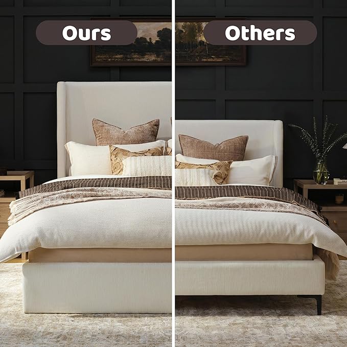 RECCI King Size Bed Frame with 53" Extra Tall Wingback Headboard, Luxury Upholstered Platform Bed Frame, Heavy Duty Support, Noise-Free, Easy Assembly, No Box Spring Needed, Beige Chenille