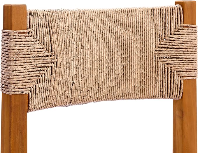 Christopher Knight Home Duro 6-Piece Outdoor Dining Set, Terrazzo Concrete Dining Table and Bench with 4 Acacia Wood Wicker Chairs, Patio Dining Table Set for Garden/Backyard, Light Brown+Teak+White