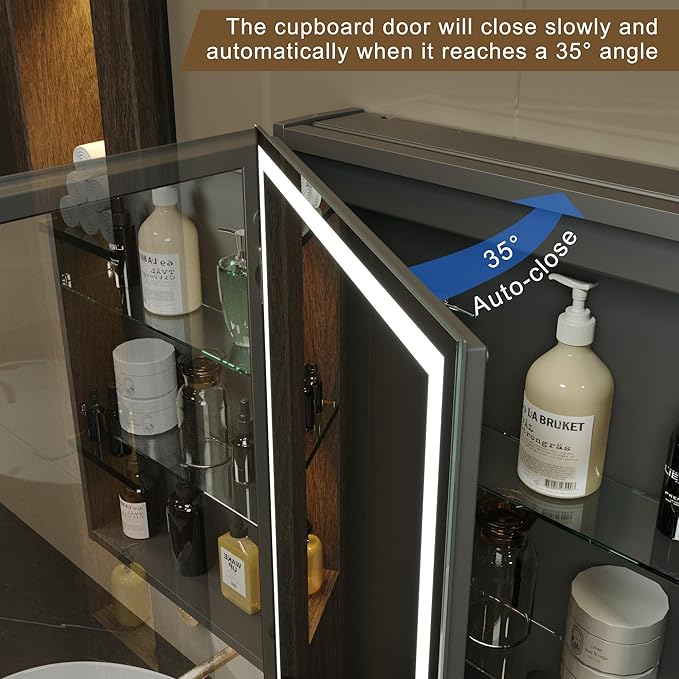 KWW LED Lighted Bathroom Medicine Cabinet with Sockets & USBs, Defogger, Dimmable, 3 Color Light Makeup Mirror, Easy to Install, Wall Mounted Cabinet (3 door-40 * 28)