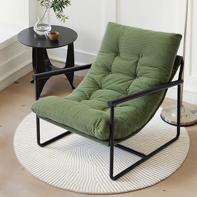 Modern Accent Chair Set of 2, Living Room Chair with Metal Frame,Upholstered Arm Chair with Soft Cushion for Bedroom Lounge Reading Room (Green)