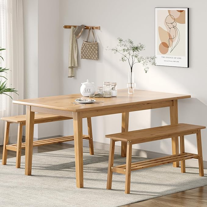 VINGLI Solid Wood Dining Bench 39" Wooden Bench for Entryway, Bedroom, Kitchen & Living Room, with Shoe Rack Storage, Light Brown