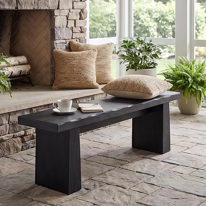 Tribesigns 47-Inch Entryway Bench, Farmhouse Shoe Bench with Sturdy Frame, End of Bed Stool for Bedroom, Living Room, Dining Room, Easy Assembly (Black)