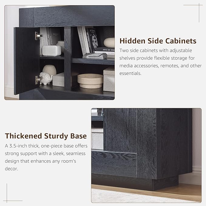 OKD Modern 70" TV Stand, Entertainment Center for TVs Up to 80", Media Console with Large Open Storage & Side Cabinets, Thick Wood Design for Living Room, Black Oak