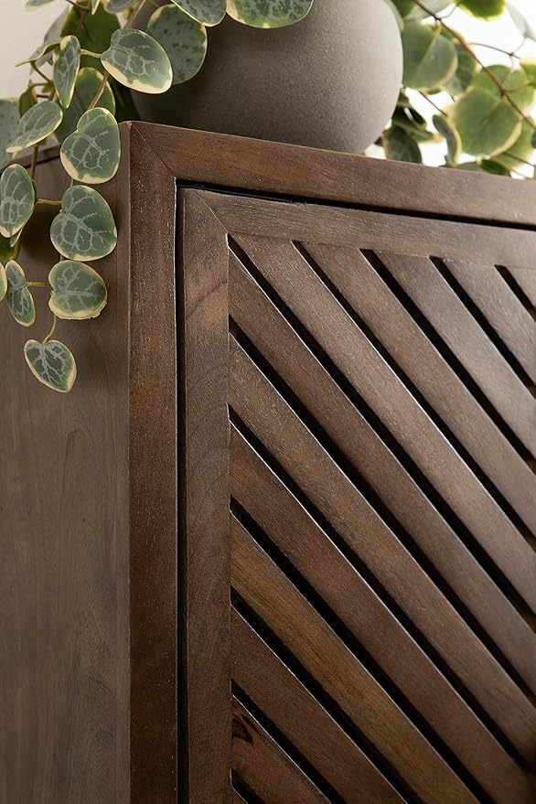 Kate and Laurel Mezzeta Decorative Modern Two-Door Floating Bathroom Cabinet; 28 x 22 x 7; Natural Wood; Decorative Over Toilet Storage Cabinet Made from Solid Mango Wood with Slatted Chevron Design