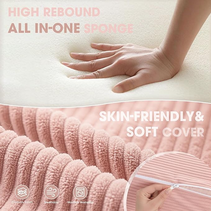 Kasunpul Folding Sofa Bed with Pillow, Memory Foam Fold Out Chair Bed, Convertible Sleeper Chair with Washable Cover, Futon Floor Couch for Living Room/Dorm/Guest Use/Home Office/Apartment,Pink