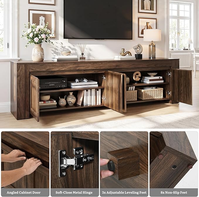 YITAHOME 80 inch TV Stand for up to 90 inch TVs, Farmhouse Entertainment Center with Storage Doors and Shelves, Media Console Table with Cable Holes for Living Room, Dark Walnut