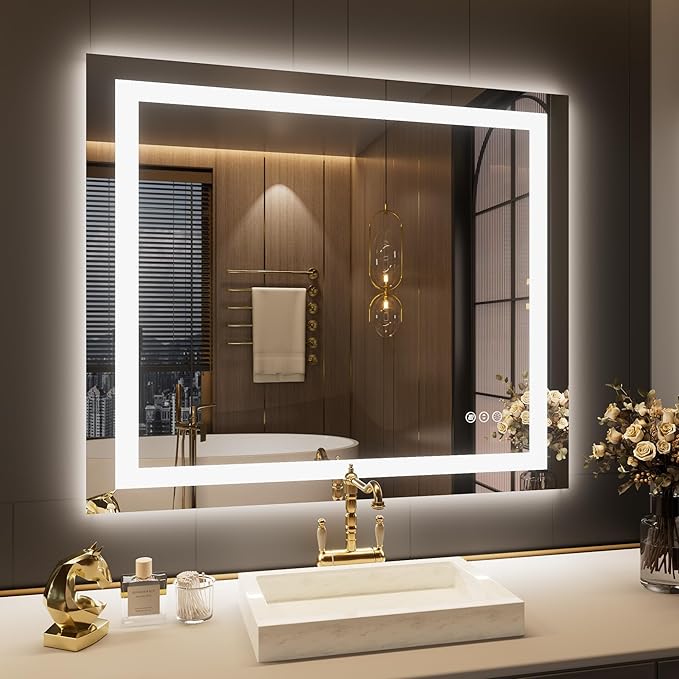 LOAAO 30"x38" LED Bathroom Mirror with Lights, Anti-Fog, Dimmable, Backlit + Front Lit, Lighted Bathroom Vanity Mirror for Wall, Memory Function