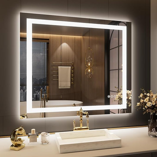 LOAAO 40"x34" LED Bathroom Mirror with Lights, Anti-Fog, Dimmable, Backlit + Front Lit, Lighted Bathroom Vanity Mirror for Wall, Memory Function