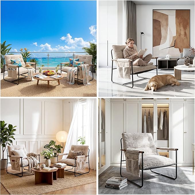 Comfy Accent Chair Cozy Reclining Sleeper Oversized Recliner Arm Chairs for Living Room Modern Lounge Armchair with Wood Armrests Sturdy Upholstered Single Sofa for Bedroom Home Office