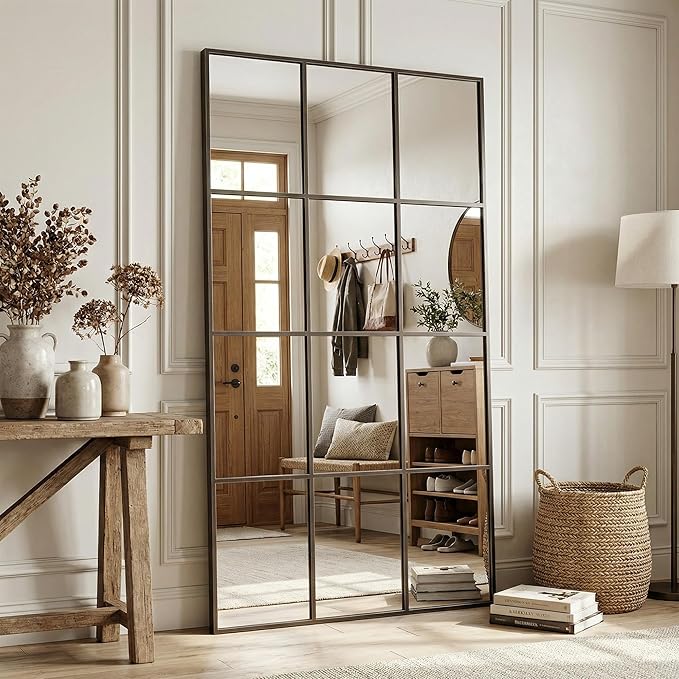 Suidia Wall Mirror, 36" x 60" Window Decorative Mirrors, Metal Framed Wall Decor Wall-Mounted Mirrors for Bedroom, Living Room, Entryway, Bronze