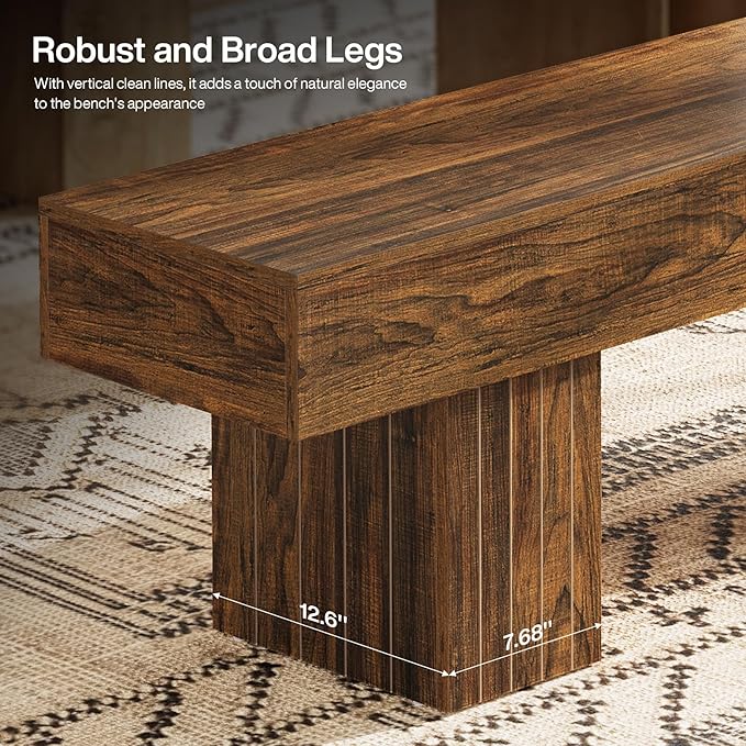 Tribesigns 55" Entryway Bench, Farmhouse Dining Bench with Broad Legs for Bedroom, Kitchen, Hallway, Rustic Brown