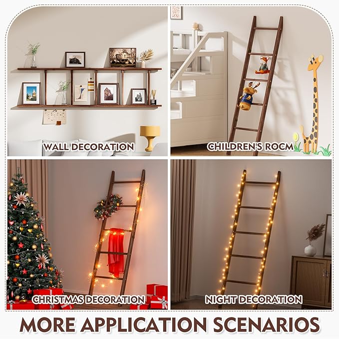 XLHOMO 5-Tier Wooden Blanket Ladder, 63" Rustic Leaning Blanket Rack for Living Room, Decorative Quilt and Towel Holder for Bedroom Bathroom Farmhouse Home Decor, Brown