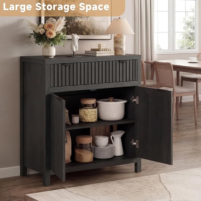 FLOWBACK Fluted Sideboard Buffet Storage Cabinet - 3 Pieces Small Modular Modern Coffee Bar Cabinet with Storage, Media Console Credenza Cabinet for Kitchen, Coffee Bar, Pantry, Living Room